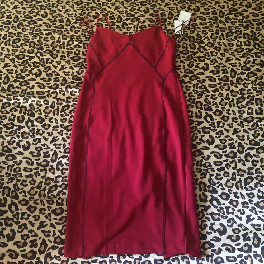 Red dress with black stitching